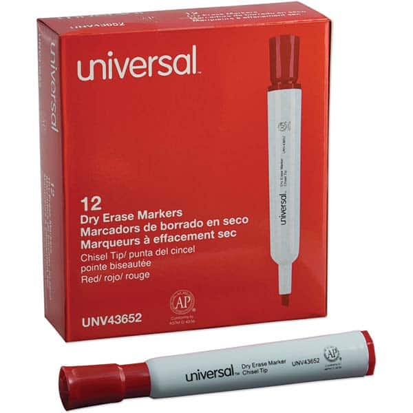 Dry Erase Markers & Accessories, Color: Red , Tip Type: Chisel , For Use With: Dry Erase Marker Board , Marker Cap: Capped , Barrel Type: Tank  MPN:UNV43652