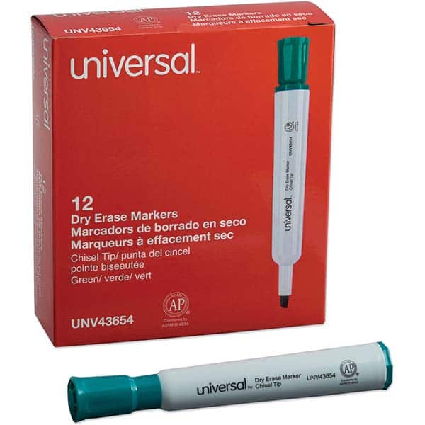 Dry Erase Markers & Accessories, Color: Green , Tip Type: Chisel , For Use With: Dry Erase Marker Board , Marker Cap: Capped , Barrel Type: Tank  MPN:UNV43654