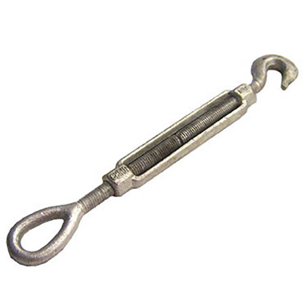 Turnbuckles, Turnbuckle Type: Hook & Eye , Working Load Limit: 1500 lb , Thread Size: 1/2-12 in , Turn-up: 12in , Closed Length: 19.67in  MPN:EHTBGV12X12