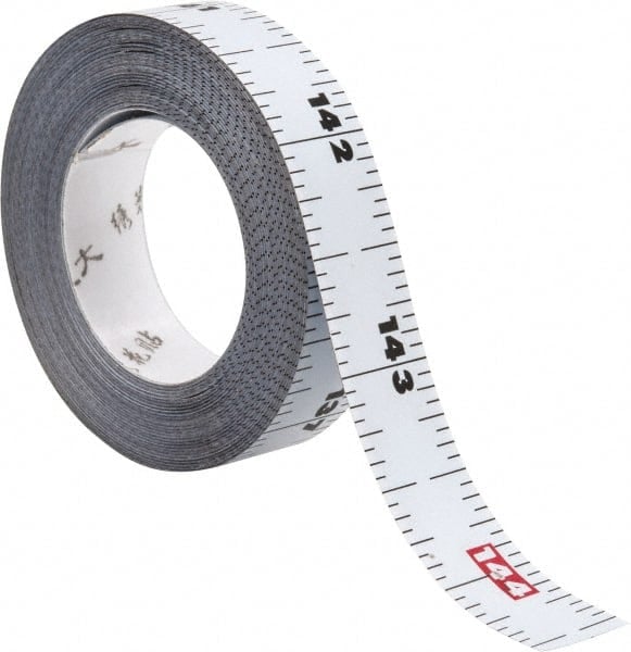 12 Ft. Long x 1/2 Inch Wide, 1/16 Inch Graduation, White, Steel Adhesive Tape Measure MPN:50008MSC