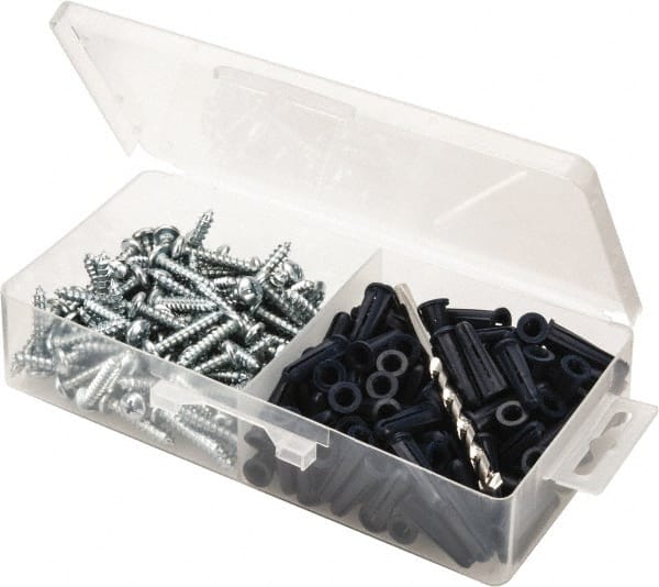 200 Piece, #10 to 12 Screw, Plastic & Steel Slotted/Phillips Drive Anchor Assortment MPN:1016PACPK