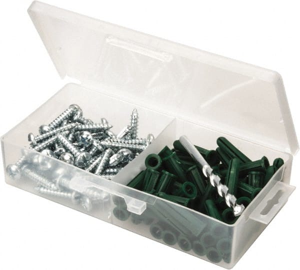 100 Piece, #14 to 16 Screw, Plastic & Steel Slotted/Phillips Drive Anchor Assortment MPN:1424PACPK