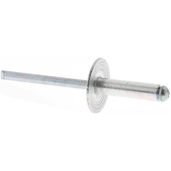 Open End Blind Rivet: Size 68, Large Flange Dome Head, Aluminum Body, Steel Mandrel MPN:34143