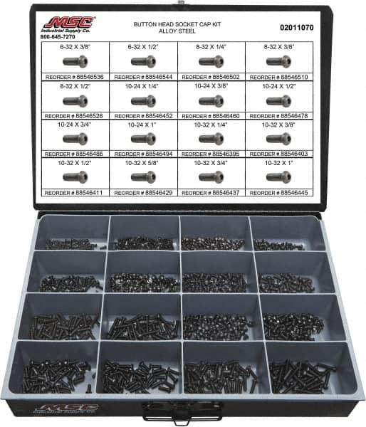 1,100 Piece Steel Socket Head Cap Screws MPN:02011070