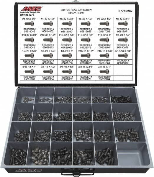 850 Piece Alloy Steel Button Head Cap Screws MPN:67759282