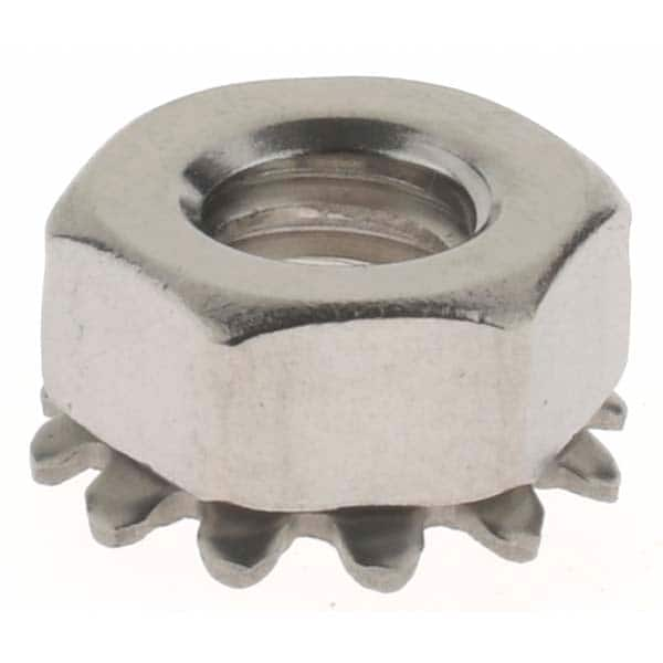 Hex Nuts With Lock Washers, Lock Washer Type: External Tooth , Material: Stainless Steel , Thread Size: 1/4-20 , Width Across Flats: 0.4375  MPN:31605