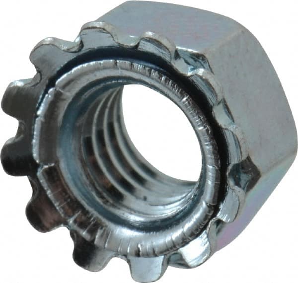 M5x0.8, Zinc Plated, Steel L-Lock Hex Nut with External Tooth Lock Washer MPN:525036PS