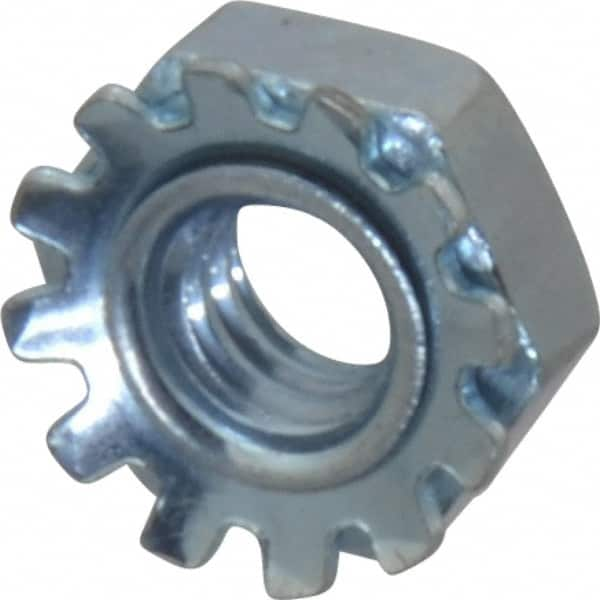 #8-32, Zinc Plated, Steel K-Lock Hex Nut with External Tooth Lock Washer MPN:KEPI0-80-100BX-