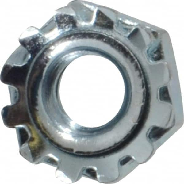 #10-24, Zinc Plated, Steel K-Lock Hex Nut with External Tooth Lock Washer MPN:KEPI-100-100BX