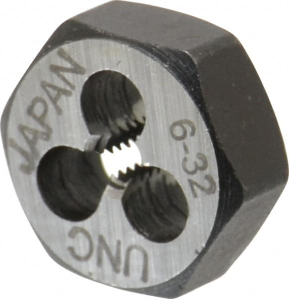 Hex Rethreading Die: #6-32, Right Hand, Carbon Steel MPN:365-0066