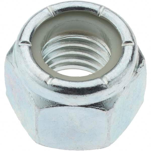 Hex Lock Nut: Insert, Nylon Insert, 1/2-13, Grade 2 Steel, Zinc-Plated MPN:34276