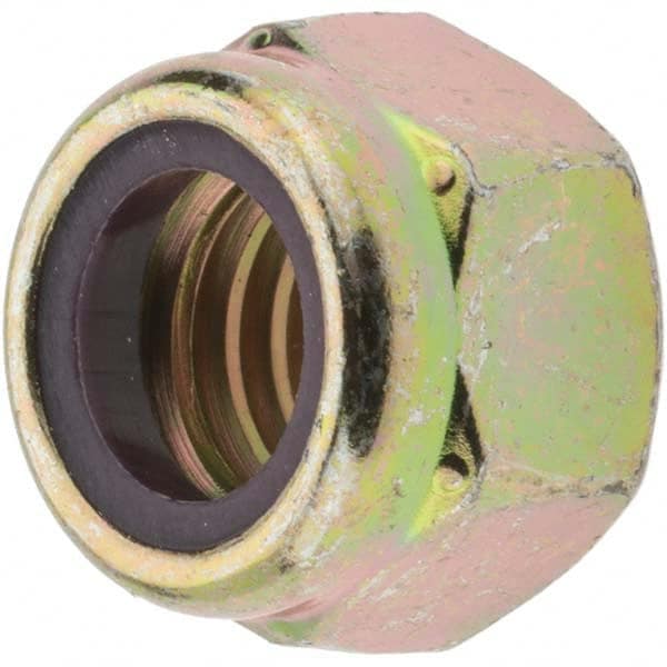 Hex Lock Nut: Insert, Nylon Insert, 7/16-14, Grade 8 Steel, Zinc Yellow Dichromate Finish MPN:39654