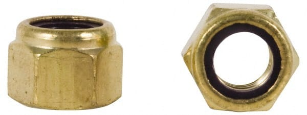 Hex Lock Nut: Insert, Nylon Insert, 1/4-20, Brass, Uncoated MPN:7-N-25C