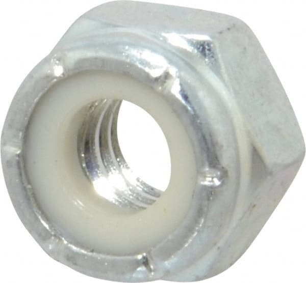 Hex Lock Nut: Insert, Nylon Insert, 1/4-20, Grade 2 Steel, Zinc-Plated MPN:NLI20250NE-10LB