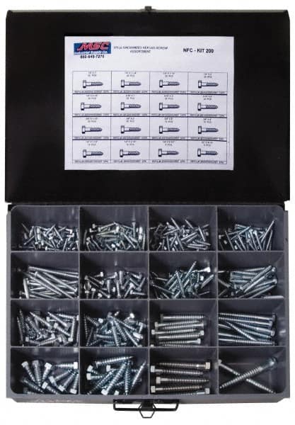 375 Piece, 1/4x1 to 1/2 x 4-1/2, Steel Lag Screw Assortment MPN:NFC-KIT200