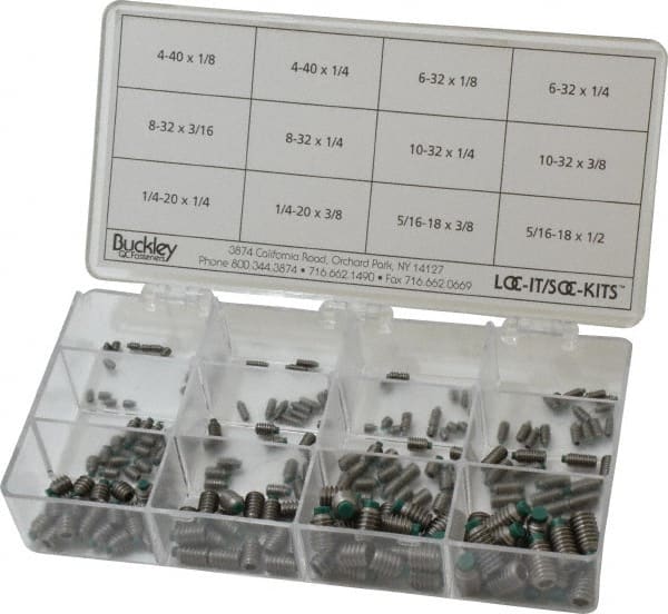 210 Piece, #4-40 to 5/16-18, Stainless Steel Set Screw Assortment MPN:SET-4-NT-SS