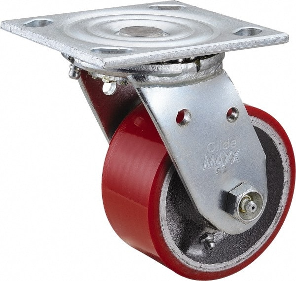 Swivel Top Plate Caster: Mold on Polyurethane (Duro Tred Vulcanized) Polyurethane & Polyurethane Mold on Steel, 4