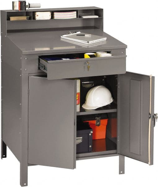 Stationary Shop Desks, Type: Locking Cabinet Desk , Color: Medium Gray , Additional Information: Adjustable Lower Shelf , Ship Weight: 135  MPN:XY-908