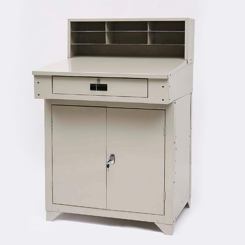 Stationary Shop Desks, Type: Shop Desk - Closed , Color: Beige , Additional Information: Adjustable Lower Shelf MPN:XY-X92