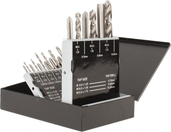 Tap & Drill Set: M2.5 x 0.45 to M12 x 1.75 Taps, 2.05 to 10.2 mm Drills MPN:314-9583