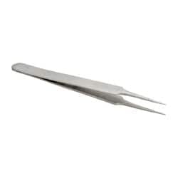 Precision Tweezer: 2A-SS, Stainless Steel, Flat Tip with Tapered Edge, Round Tip, 4-3/4