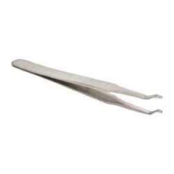 Precision Tweezer: 2AD-SA, Stainless Steel, Flat Tip & Thin Tapered Edge, Round Tip, 4-3/4