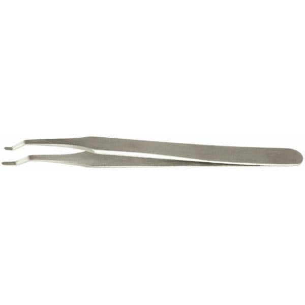 Precision Tweezer: 2AD-SS, Stainless Steel, Flat Tip & Thin Tapered Edge, Round Tip, 4-3/4