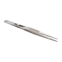 Assembly Tweezer: Stainless Steel, Slide Locking Broad Point & Serrated Body Tip, 5-3/4