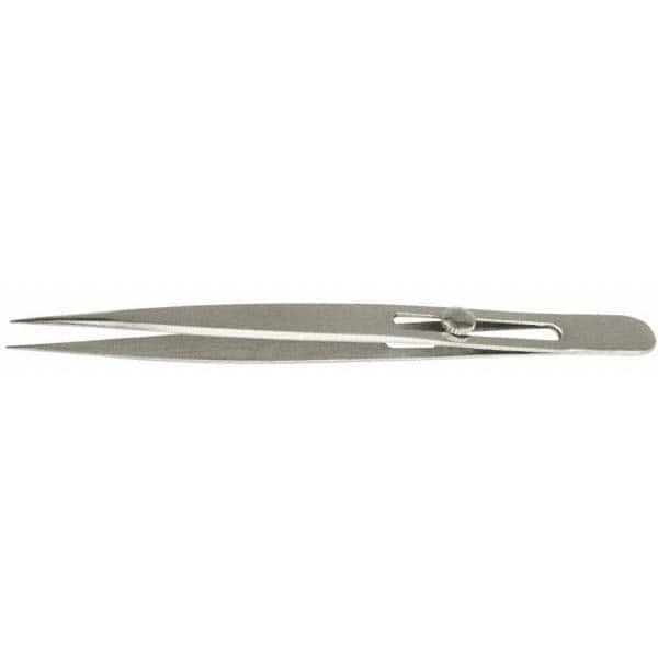 Assembly Tweezer: Stainless Steel, Slide Locking & Sharp Point Tip, 4-3/4