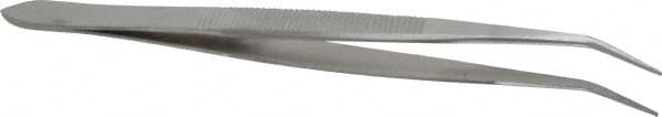 Assembly Tweezer: Stainless Steel, Short Bent Point & Serrated Body & Edge Tip, 4-11/32