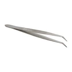 Assembly Tweezer: Stainless Steel, Short Bent Point & Serrated Body & Edge Tip, 4-11/32