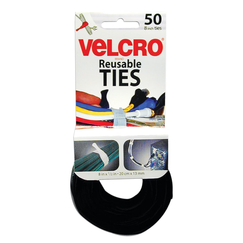 VELCRO Brand Reusable Ties, 8in, Black/Gray, Pack Of 50 (Min Order Qty 14) MPN:90924