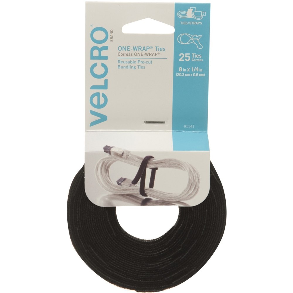 VELCRO Brand VELCRO Brand Reusable Self-Gripping Cable Ties - Tie - Black - 25 Pack (Min Order Qty 6) MPN:91141