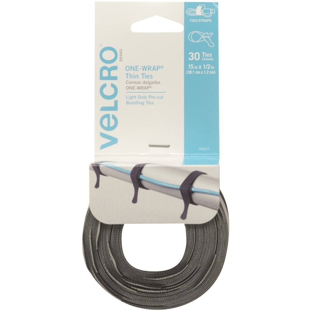 VELCRO Brand VELCRO Brand Reusable Cable Ties - Cable Tie - Black, Gray - 30 Pack (Min Order Qty 6) MPN:94257