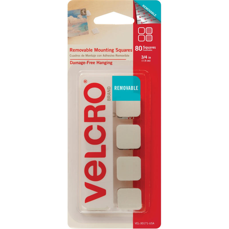 VELCRO Removable Mounting Tape - 0.75in Length x 0.75in Width - 80 / Pack - White (Min Order Qty 3) MPN:30171