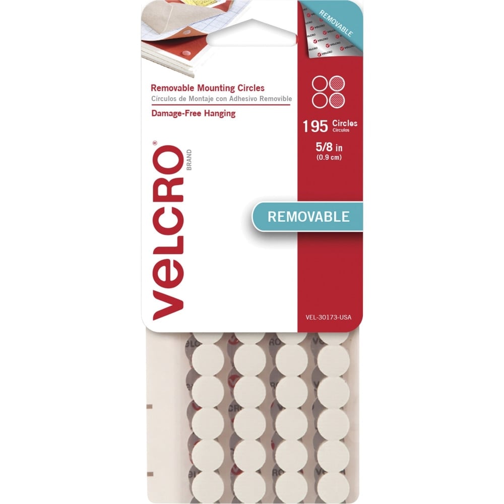 VELCRO Removable Mounting Tape - 0.63in Dia - 195 / Pack - White (Min Order Qty 4) MPN:30173