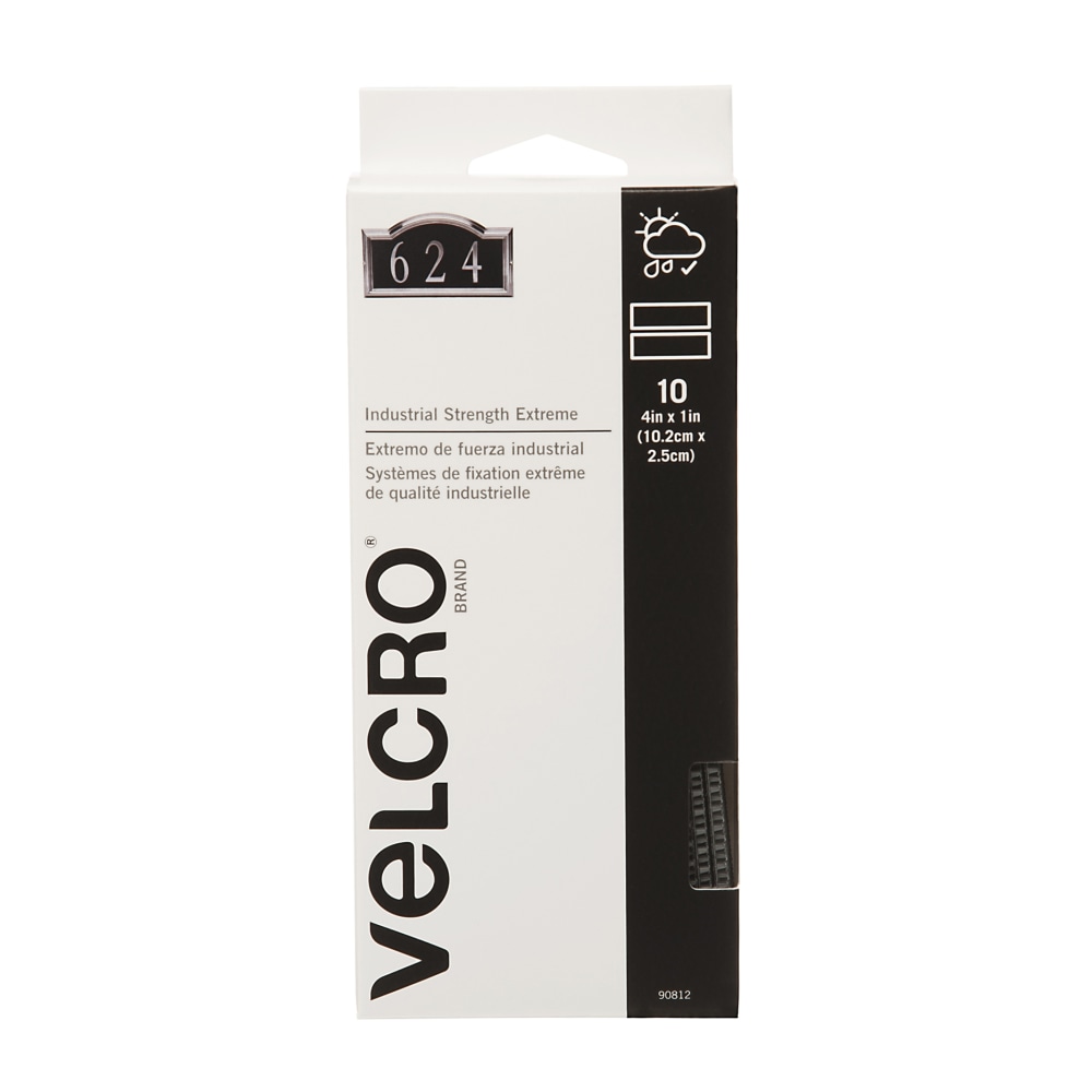 VELCRO Brand Extreme Self Stick Fastener Strips, 1in x 4in, Gray, Box Of 10 Strips (Min Order Qty 9) MPN:90812