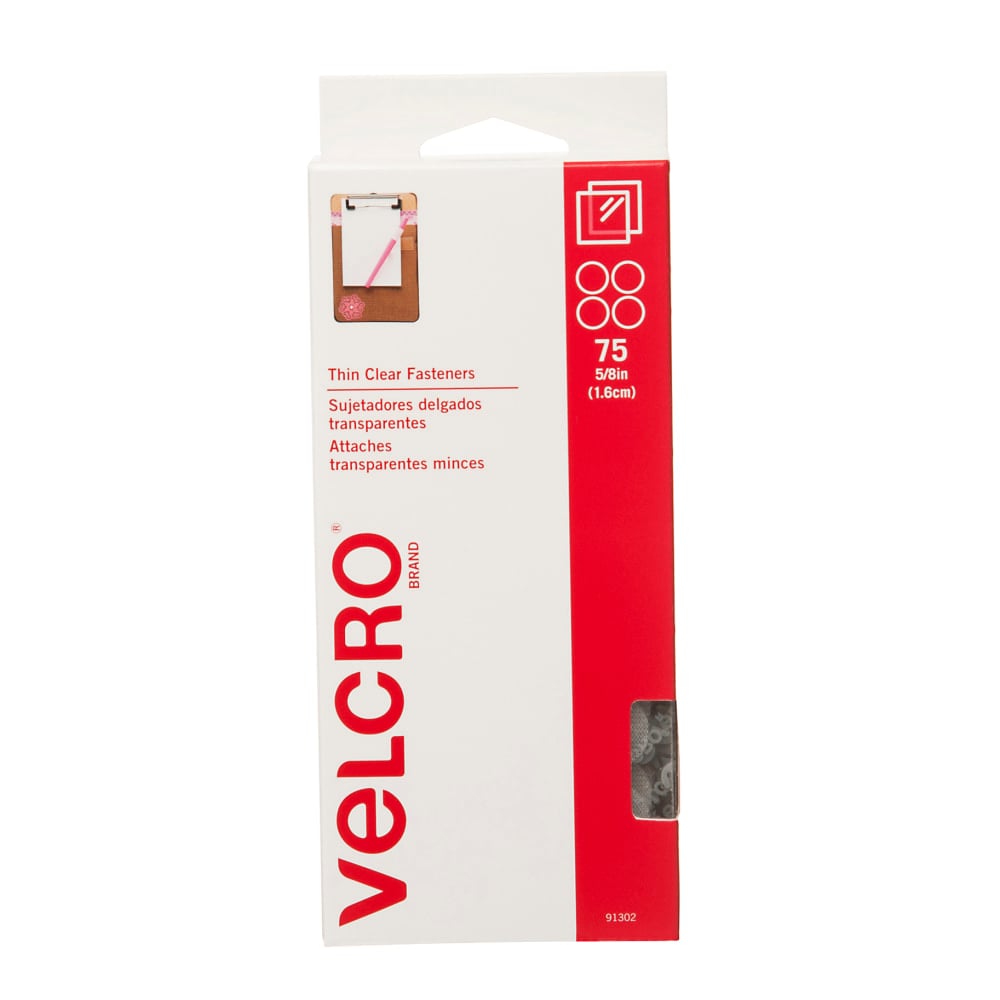 VELCRO Brand Self Stick Round Fasteners, Hook, Clear, 5/8in Diameter, Box Of 75 (Min Order Qty 8) MPN:91302