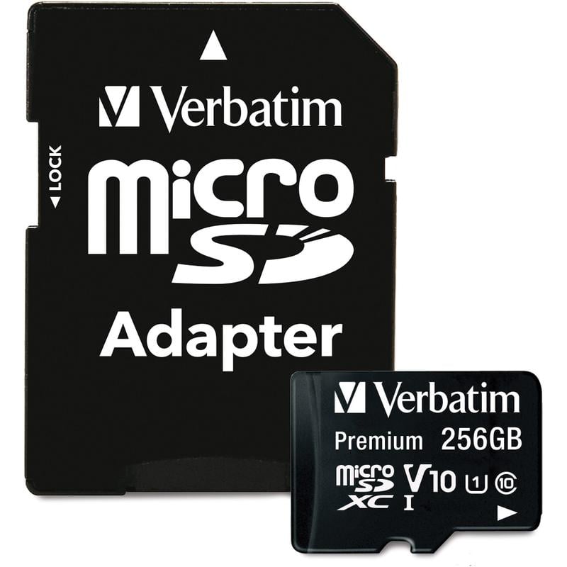 Verbatim Premium 256 GB Class 10/UHS-I (U1) microSDXC - 1 Pack - 100 MB/s Read - Lifetime Warranty (Min Order Qty 2) MPN:70364