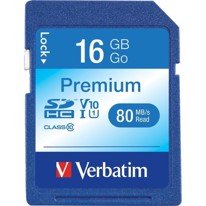 Verbatim Class 10 Secure Digital High Capacity (SDHC) Memory Card, 16GB (Min Order Qty 6) MPN:96808