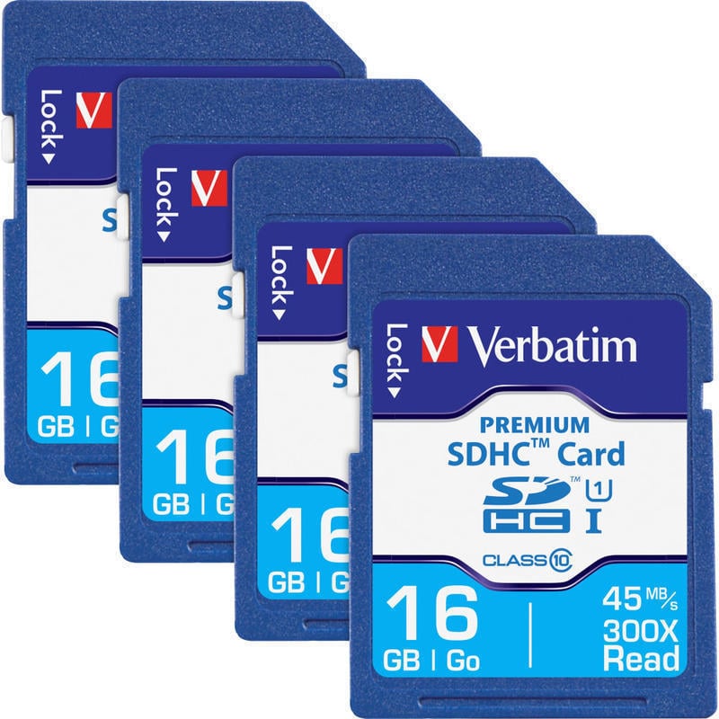 Verbatim Premium 16 GB Class 10 SDHC - 20 MB/s Read - 9 MB/s Write - 133x Memory Speed (Min Order Qty 2) MPN:96808BX