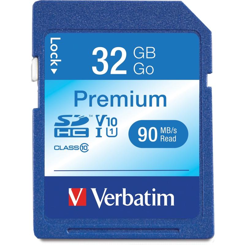 Verbatim 32GB Premium SDHC Memory Card, UHS-I V10 U1 Class 10, Up to 90MB/s Read Speed (Min Order Qty 6) MPN:96871