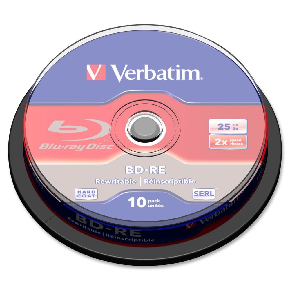 Verbatim BD-RE 25GB 2X with Branded Surface - 10pk Spindle Box - 25GB - 10pk Spindle (Min Order Qty 3) MPN:43694