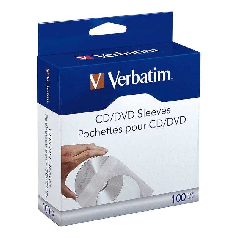 Verbatim CD/DVD Paper Storage Sleeves, White, Box Of 100 Sleeves (Min Order Qty 17) MPN:49976