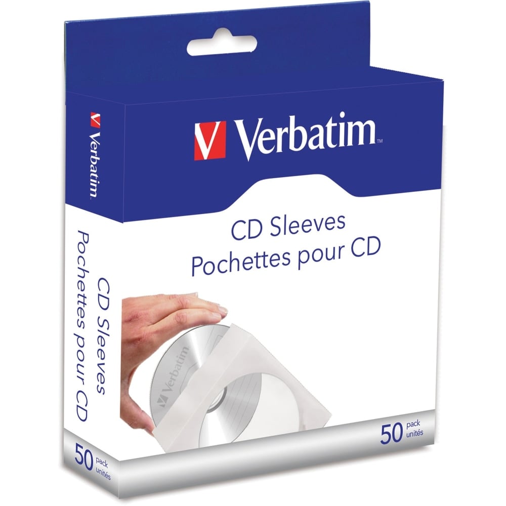 Verbatim CD/DVD Paper Sleeves With Clear Windows, White, Pack Of 50 Sleeves (Min Order Qty 23) MPN:70126