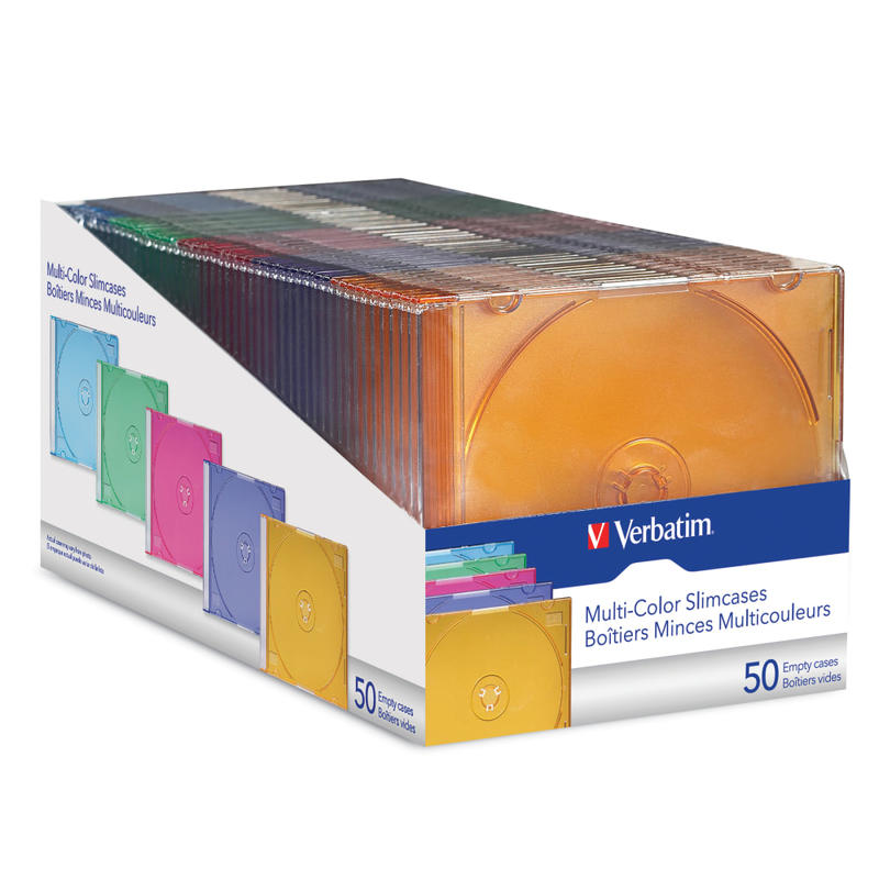 Verbatim CD and DVD Slim Jewel Cases Multi-Color 50 PK (Min Order Qty 4) MPN:94178