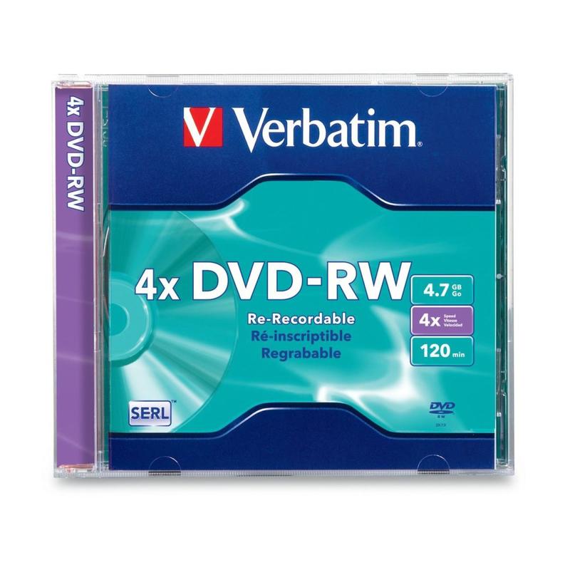 Verbatim DVD-RW 4.7GB 4X with Branded Surface - 1pk Slim Case - 4.7GB - 1 Pack (Min Order Qty 20) MPN:94836