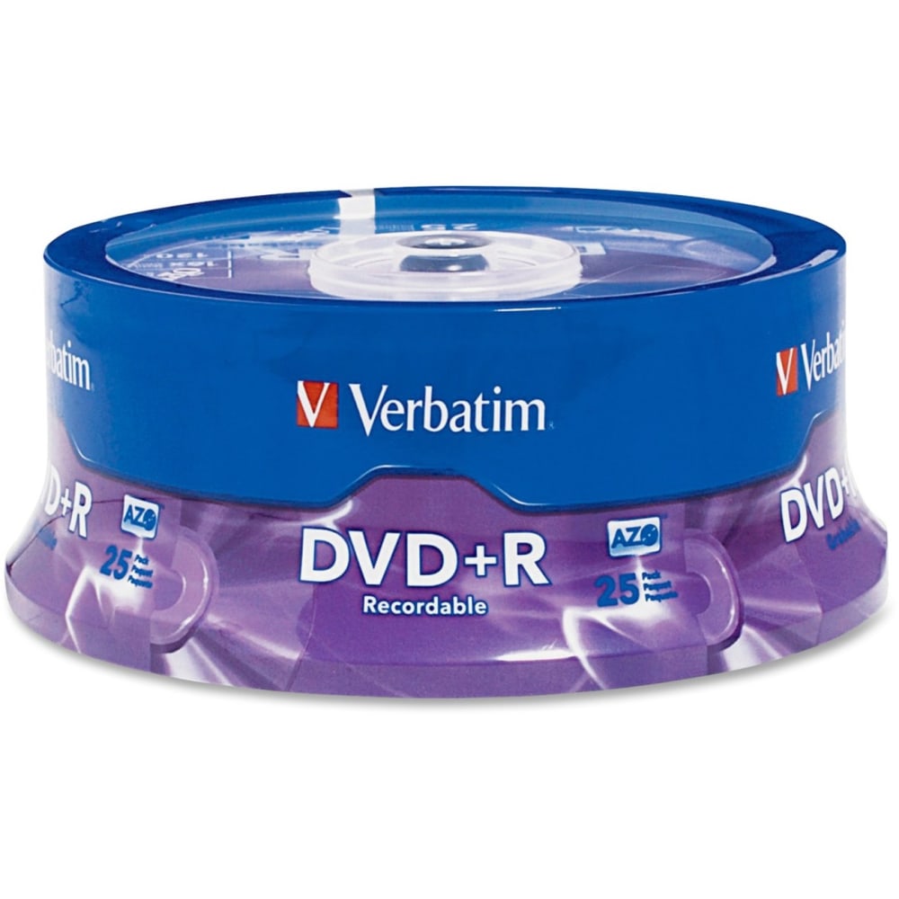 Verbatim AZO DVD+R 4.7GB 16X with Branded Surface - 25pk Spindle - 2 Hour Maximum Recording Time (Min Order Qty 7) MPN:95033