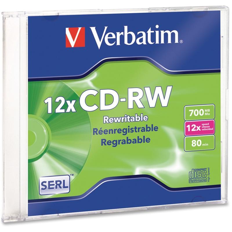 Verbatim - CD-RW - 700 MB (80min) 4x - 12x - slim jewel case (Min Order Qty 53) MPN:95161