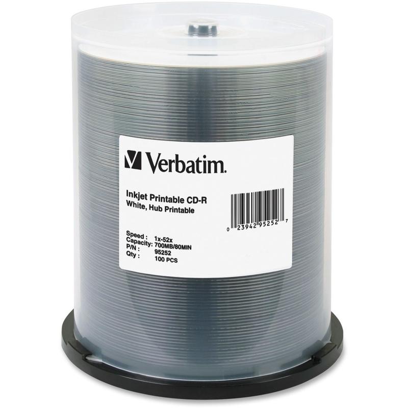 Verbatim CD-R Printable Disc Spindle, White, Pack Of 100 (Min Order Qty 2) MPN:95252